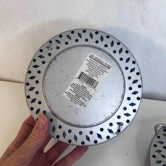 Collapsible Hanging Candle Lanterns Set of 2 Green & Blue Metal Case Tea Lights - Picture 7 of 8